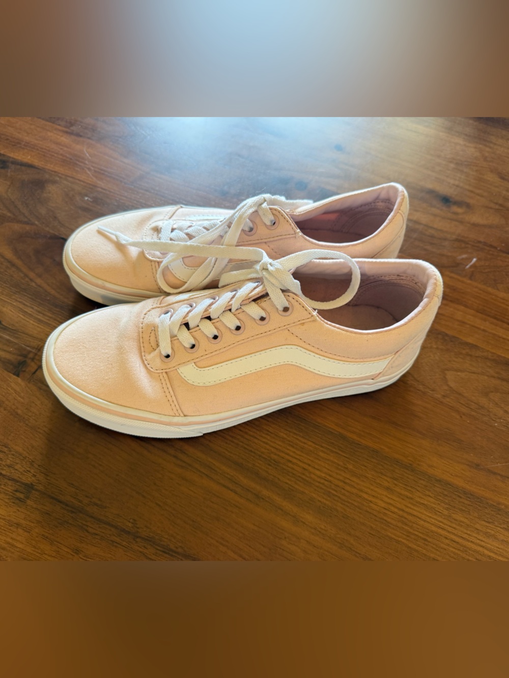 Vans Peach Low-Top Canvas Sneakers with White Stripe